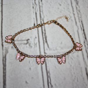 Beautiful gold, rhinestone and butterfly charm ankle bracelet 9-11"
